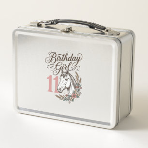 Birthday Girl 11 Horse Floral Vintage Shirt Design Metal Lunch Box