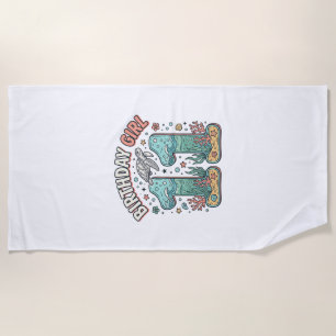 Birthday Girl 11 Sea Turtle Ocean Party Design_1 Beach Towel