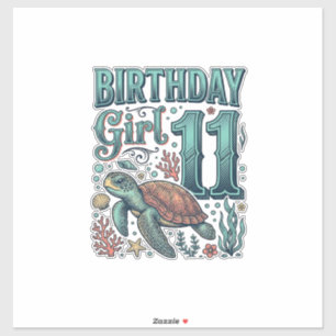 Birthday Girl 11 Sea Turtle Vintage Engraving Desi