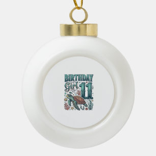 Birthday Girl 11 Sea Turtle Vintage Engraving Desi Ceramic Ball Christmas Ornament