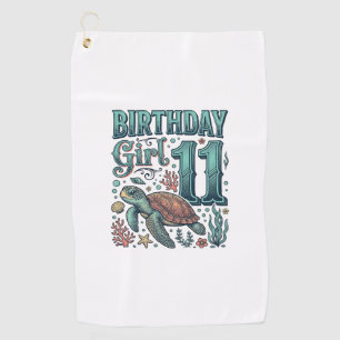Birthday Girl 11 Sea Turtle Vintage Engraving Desi Golf Towel