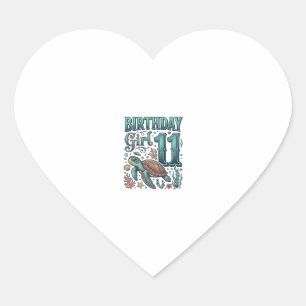 Birthday Girl 11 Sea Turtle Vintage Engraving Desi Heart Sticker