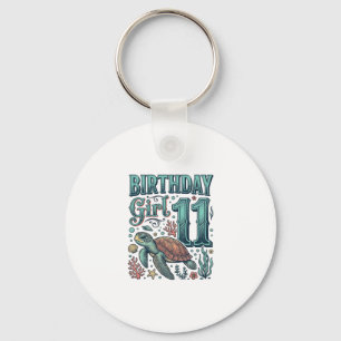 Birthday Girl 11 Sea Turtle Vintage Engraving Desi Key Ring