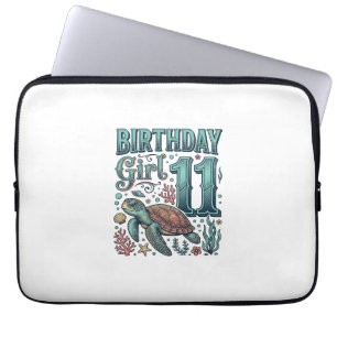 Birthday Girl 11 Sea Turtle Vintage Engraving Desi Laptop Sleeve