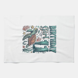 Birthday Girl 11 Sea Turtle Vintage Engraving Desi Tea Towel