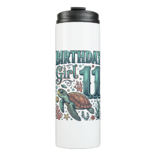 Birthday Girl 11 Sea Turtle Vintage Engraving Desi Thermal Tumbler