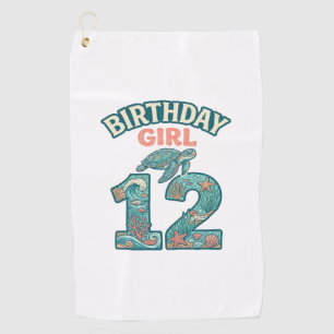 Birthday Girl 12 Sea Turtle Ocean Vintage Shirt De Golf Towel