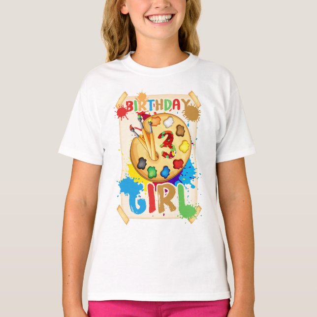 Birthday Girl 3 Year Old Art Painting Party T-Shirt (Front)