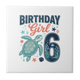 Birthday Girl 6 Sea Turtle Vector Design_1 Ceramic Tile