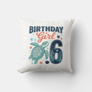 Birthday Girl 6 Sea Turtle Vector Design_1 Cushion