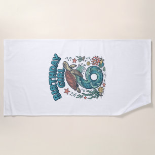 Birthday Girl 6 Sea Turtle Vintage Party Design_1 Beach Towel
