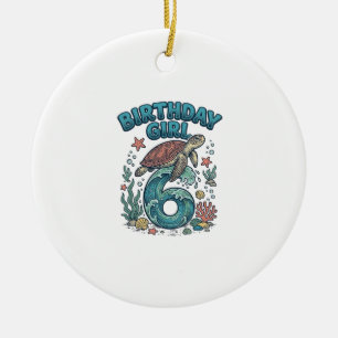 Birthday Girl 6 Sea Turtle Vintage Party Design_1 Ceramic Ornament