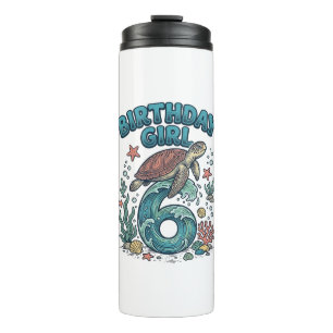 Birthday Girl 6 Sea Turtle Vintage Party Design_1 Thermal Tumbler