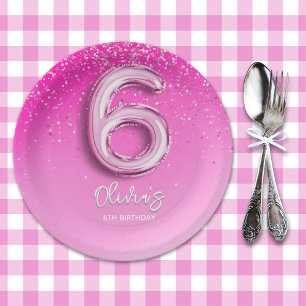 Birthday Girl 6th - with Pink Ballon Number Paper Plate