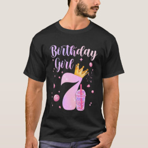 Birthday Girl 7 Year Old Boba Tea Theme Party 7th T-Shirt