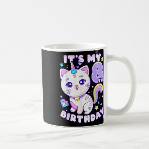 Birthday Girl 8 Years Old, Cat, Unicorn, 8th Birth Coffee Mug