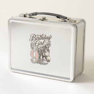 Birthday Girl 9 Horse Floral Vintage Engraving Des Metal Lunch Box