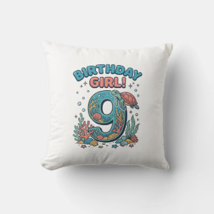 Birthday Girl 9 Ocean Turtle Vector Design_1 Cushion