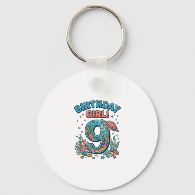 Birthday Girl 9 Ocean Turtle Vector Design_1 Key Ring (Front)