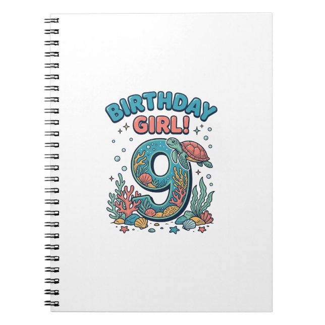 Birthday Girl 9 Ocean Turtle Vector Design_1 Notebook (Front)