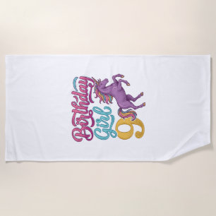 Birthday Girl 9 Unicorn Vintage Engraving Design_1 Beach Towel