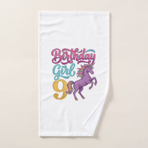 Birthday Girl 9 Unicorn Vintage Engraving Design_1 Hand Towel