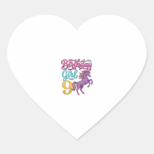Birthday Girl 9 Unicorn Vintage Engraving Design_1 Heart Sticker