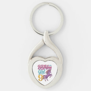 Birthday Girl 9 Unicorn Vintage Engraving Design_1 Key Ring