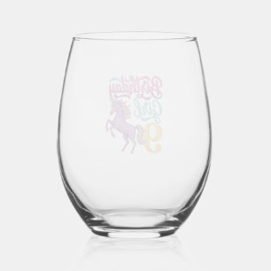 Birthday Girl 9 Unicorn Vintage Engraving Design_1 Stemless Wine Glass