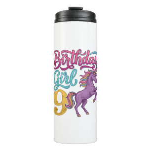 Birthday Girl 9 Unicorn Vintage Engraving Design_1 Thermal Tumbler