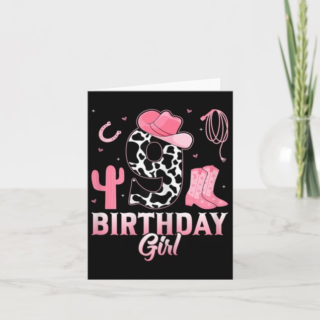 Birthday Girl 9 Years Old Riding Horse Cowgirl 9th Card (Front)