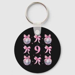 Birthday Girl 9th Birthday Disco Ball Coquette Bow Key Ring