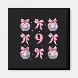 Birthday Girl 9th Birthday Disco Ball Coquette Bow Magnet