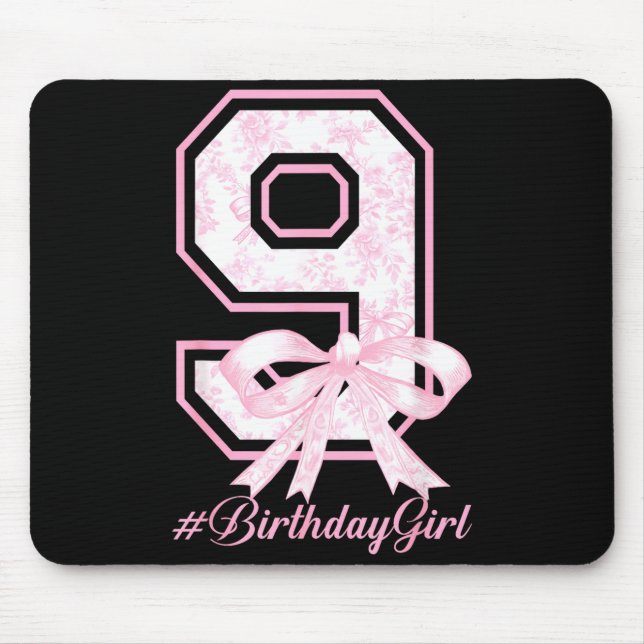 Birthday Girl 9th Birthday Nk Floral Coquette Bow  Mouse Pad (Front)