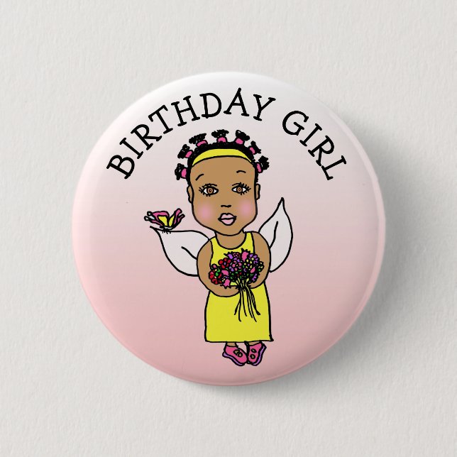 Birthday Girl African America Diary Button (Front)