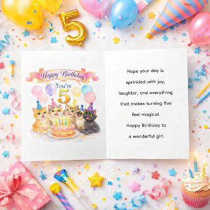 Birthday Girl Age 5 Watercolor Cute Card