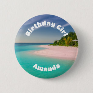 Birthday Girl Aquamarine Ocean Tropical Beach 6 Cm Round Badge