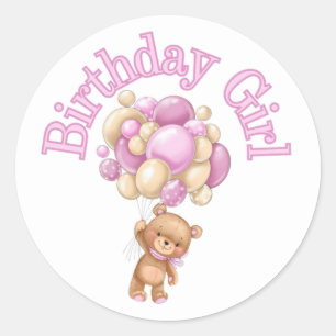 Birthday Girl Bear Baby Shower Classic Round Sticker