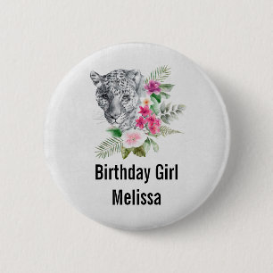 Birthday Girl Beautiful Leopard Head Watercolor 6 Cm Round Badge