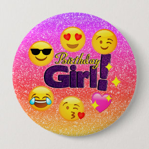 Birthday Girl Big Button With Ombre Sparkles