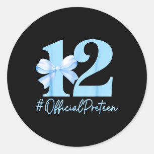 Birthday Girl Blue Coquette Bow 12 Year Old Offici Classic Round Sticker