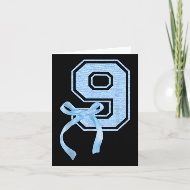 Birthday Girl Blue Coquette Bow 9 Year Old Aesthet Card (Front)