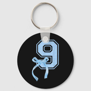 Birthday Girl Blue Coquette Bow 9 Year Old Aesthet Key Ring