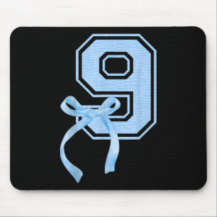 Birthday Girl Blue Coquette Bow 9 Year Old Aesthet Mouse Pad