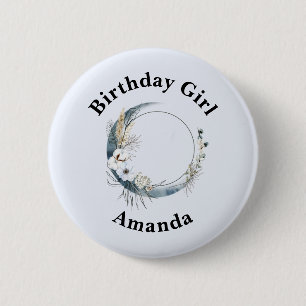 Birthday Girl Blue Crescent Moon 6 Cm Round Badge