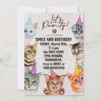 birthday girl cat girls cats kitten cute invitation
