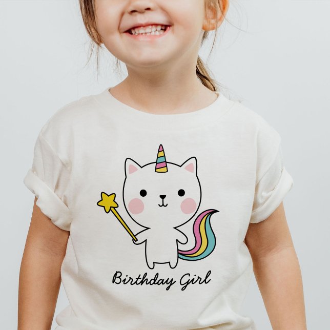 Birthday Girl Cat Unicorn with Wand T-Shirt (Creator Uploaded)