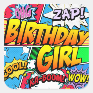 Birthday Girl Comic Book Square Sticker