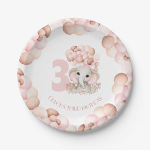 Birthday Girl Cute Elephant Pink Balloons Paper Plate