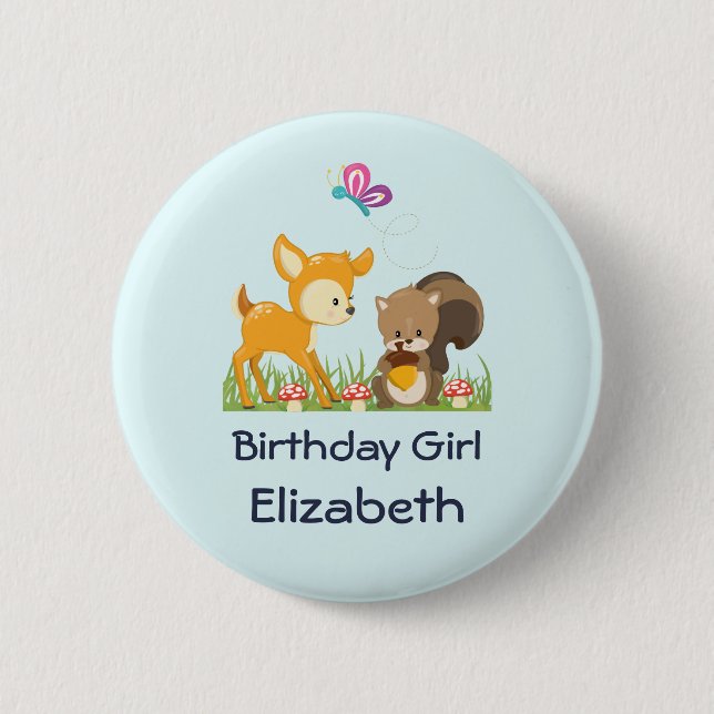 Birthday Girl Cute Forest Animals 6 Cm Round Badge (Front)
